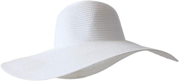 Women Floppy Straw Hat Wide Brim Foldable Packable Braid Cap UV Protection Summer Gardening Hiking Beach Sun Hat (White)