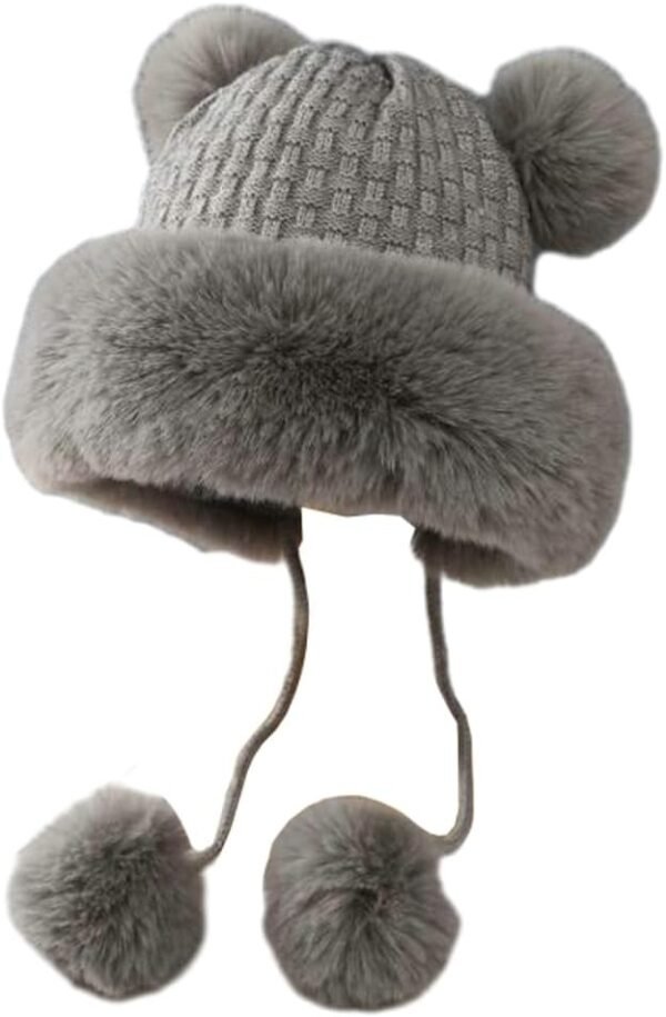 Winter Pompom Beanie Hats for Women Fluffy Knit Womens Beanie Faux Fur Crochet Skull Cap Warm Bucket Outdoor Ear Cover