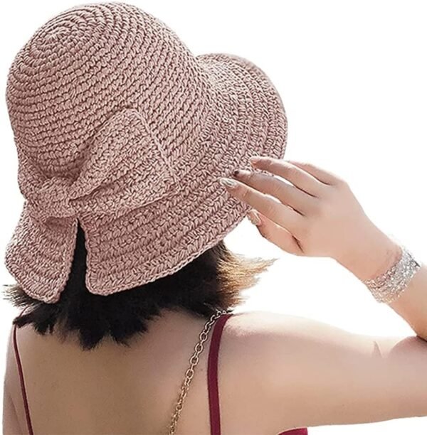 Foldable Wide Brim Floppy Straw Beach Sun Hat,Summer Cap with Bowknot for Women Girls,Strap Adjustable