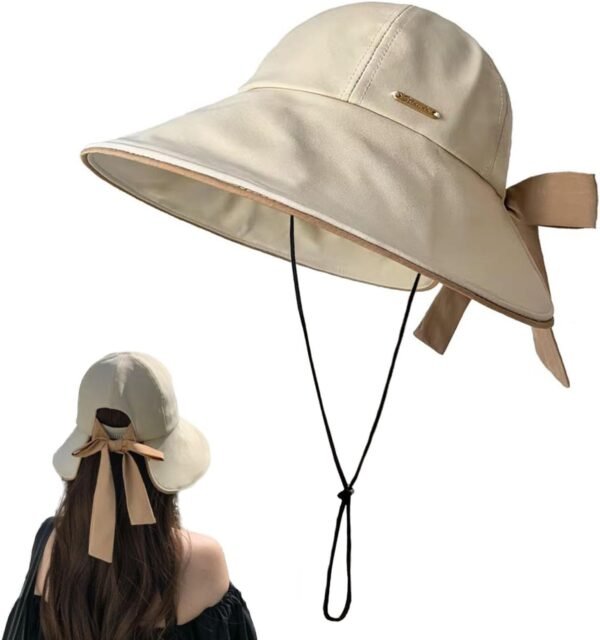 Wide Brim Hats for Woman Foldable Hats Sun Hats for Women uv Protection Bowknot Bucket hat Adjustable hat with Ponytail Hole