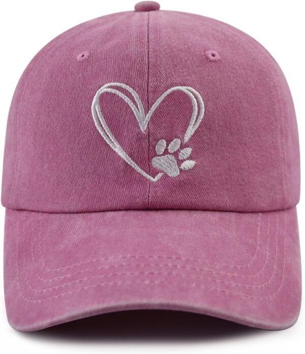 Dog Paw Print with Love Heart Hat for Women Men, Funny Adjustable Cotton Embroidered Dog Lovers Gifts Baseball Cap