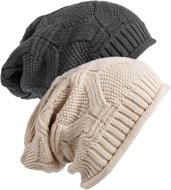 Fashion 2 Pack Winter Slouchy Beanie for Women, Knit Beanies Warm Fleece Lined Chunky Oversized Skull Cap Gifts