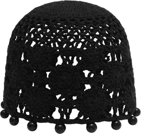 Women Cotton Crochet Skull Cap Handmade Knit Cutout Floral Beanie Hat