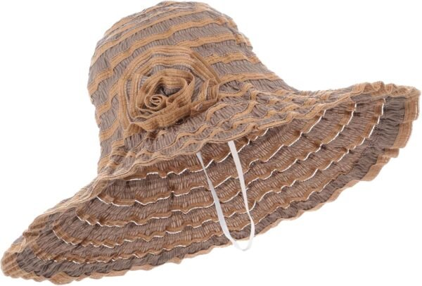 Women Ruffled Sun Hat Foldable Beach Hat Floppy Lace Wide Brim Cap Summer UV Protection Travel Garden Outdoor