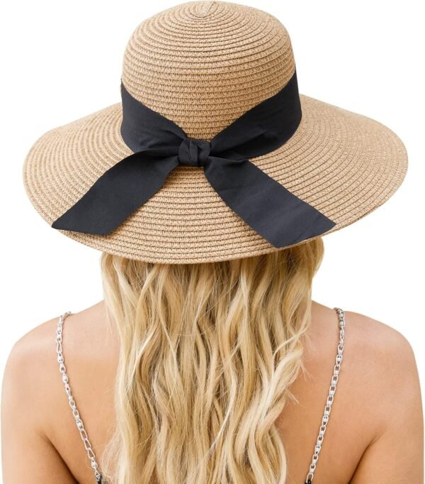 Beach Hat for Women, Wide Brim Sun Straw Hat for Women, Sun Hat Women UPF 50+ UV Protection, Floppy Foldable Summer Hat