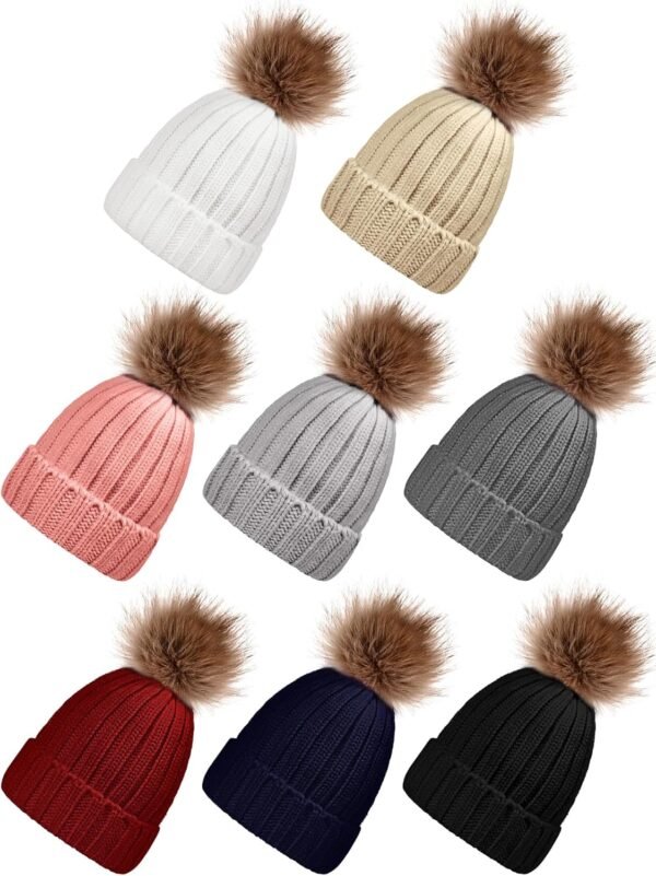 Women Beanie with Pom Pom Winter Knitted Hat Bulk Warm Fuzzy Soft Ski Skull Cap for Ladies Cold Weather