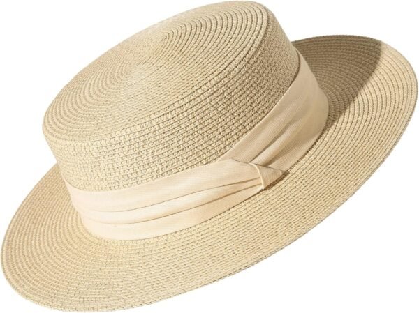 Sun Hats for Women Wide Brim Straw Boater Hat Foldable Packable Beach Hat for Summer Fit Size 6 8/7-7 1/4