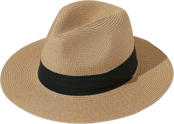 Women UPF50 Foldable Summer Straw Hat Wide Brim Fedora Sun Beach hat